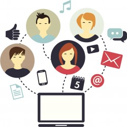 laptop with persona icons graphic